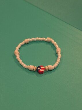 Puerto Rico Flag White Gold Bracelet